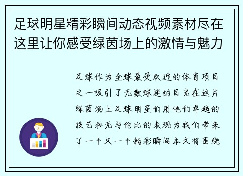 足球明星精彩瞬间动态视频素材尽在这里让你感受绿茵场上的激情与魅力